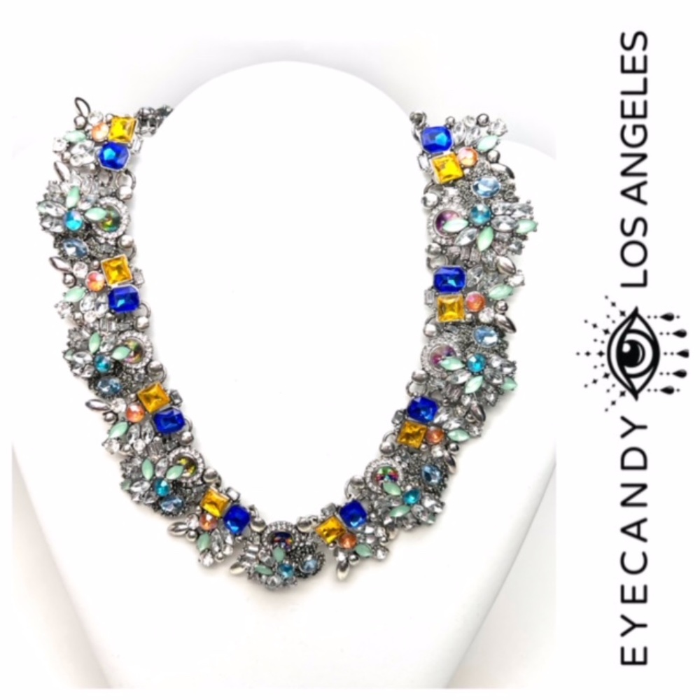 NWT EYECANDY LOS ANGELES SLOANE COLLAR SAPPHIRE BLUE NECKLACE in SILVER